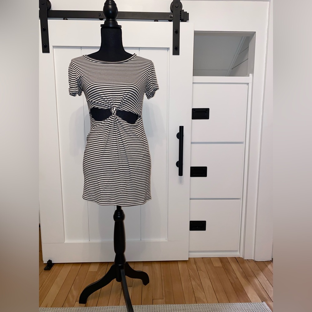 Black & White Striped Cut Out Dress - Size XS